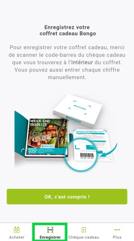Comment puis-je enregistrer un coffret cadeau sur l'application